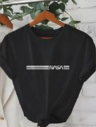 Erkek Kısa Kollu NASA Baskı Bisiklet Yaka T-shirt resmi